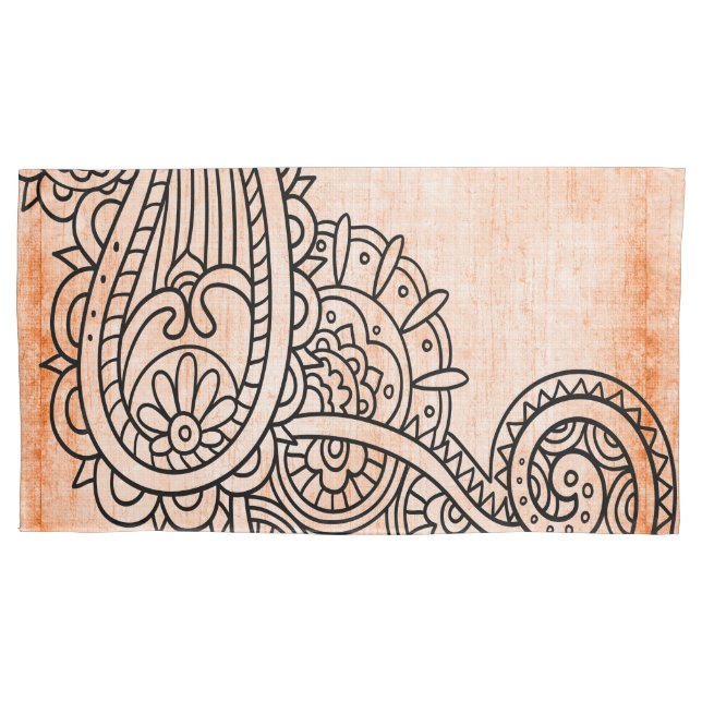 Orange Mehndi Motif Pillow Case (Front)