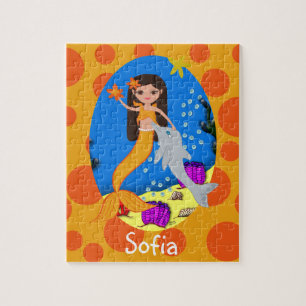 Orange Mermaid in the Ocean with a Dolphin Jigsaw Puzzle