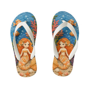 Orange Mermaid Quilt Kid's Thongs