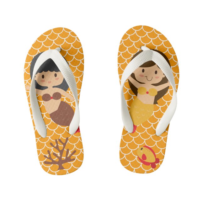 Orange Mermaid Scales Kid's Thongs (Footbed)