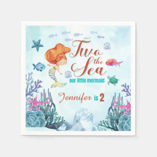 Orange Mermaid Two the Sea Girls 2nd Birthday Napkin