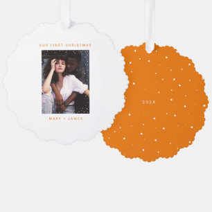 Orange Merry and Married Photo Holiday Tree Decoration Card