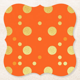 Orange Metallic Gold Dots Coaster Set