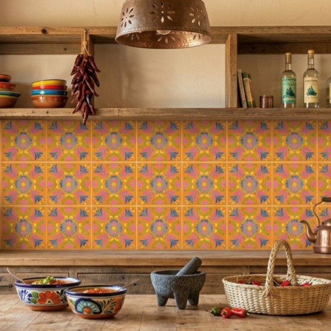 Orange Mexican Flowers Spanish Ceramic Tile (Creator Uploaded)