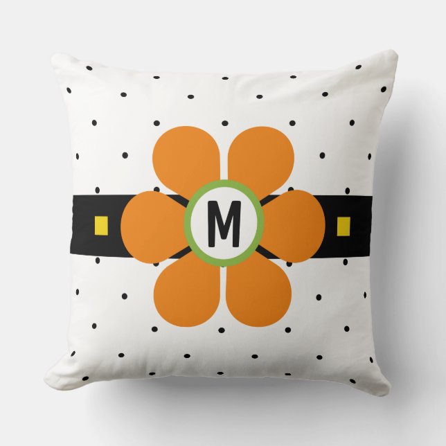 Orange Mid Century Modern Flower Power Cushion (Front)