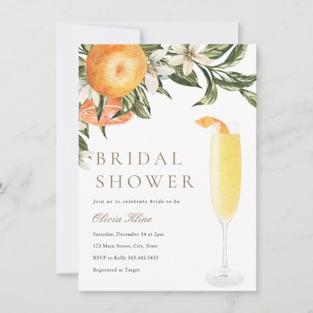 Orange Mimosa Bridal Shower Invitation (Front)