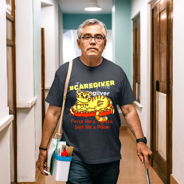 Orange Mini Tigress on Pillow Cartoon Caregiver  T-Shirt (Creator Uploaded)