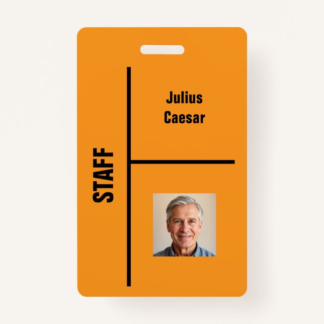 Orange Minimal Staff Event ID Badge (Front)