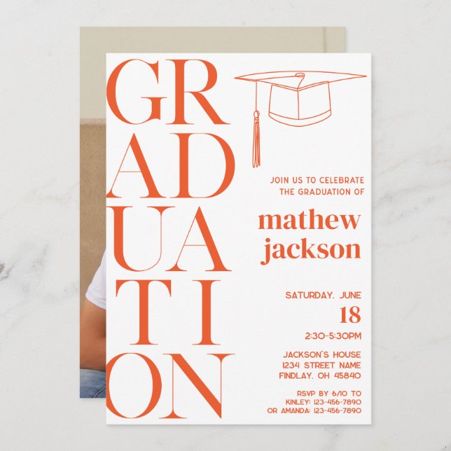 Orange Minimalist '24 Graduation Party Personalise Invitation (Front/Back)