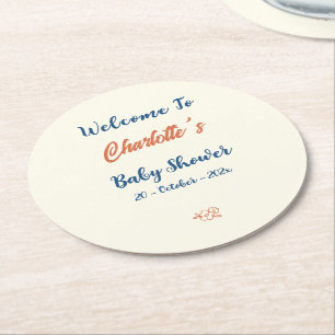 Orange Minimalist Gender Neutral Baby Shower Round Paper Coaster