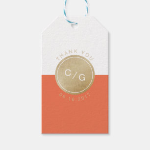 Orange minimalist modern wedding monogram thanks gift tags