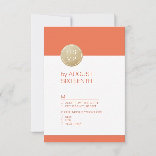 Orange minimalist modern wedding RSVP Card (Front)