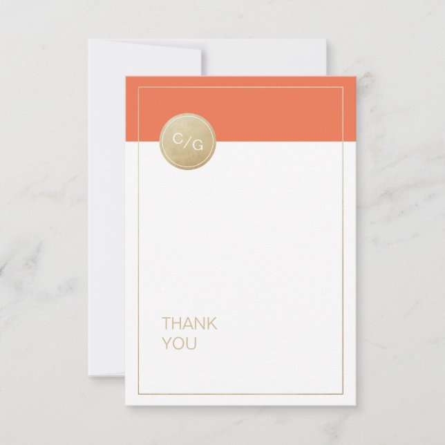 Orange minimalist modern wedding thank you (Front)