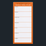 Orange Minimalist Simple Family Meal Planning Magnetic Notepad<br><div class="desc">Write your dinners on this magnetic note pad for an easy way to plan out the week's meals and stick it up on your fridge, pantry door or command centre. The simple, modern layout in juicy orange, black and white with sans serif fonts will appeal to every visually organised meal...</div>