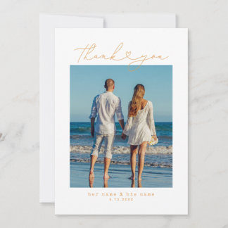 Orange | Minimalist Simple Script Heart Wedding Thank You Card