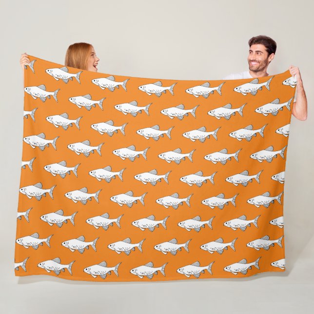 Orange Minnow Pattern Fish Fleece Blanket (In Situ)
