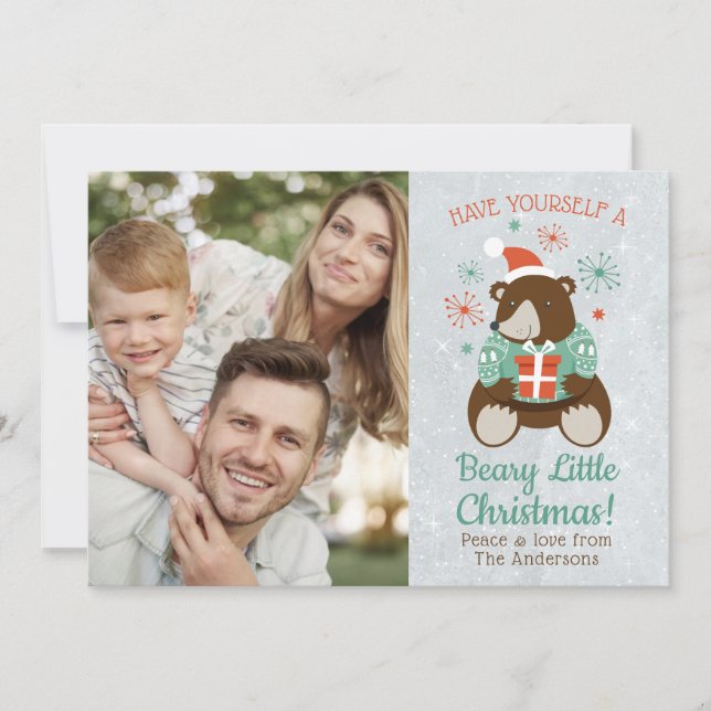 Orange Mint Bear Beary Little Christmas Photo Holiday Card (Front)
