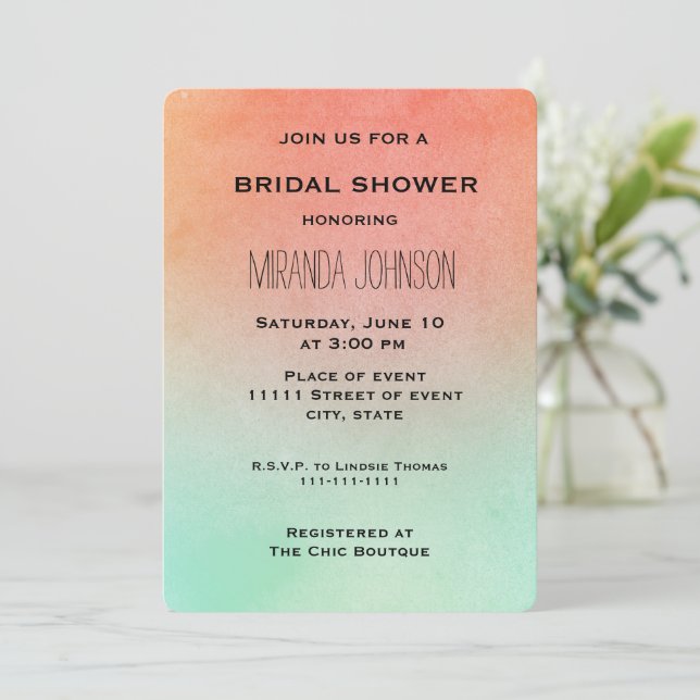 Orange Mint Bridal Shower   Invitation (Standing Front)