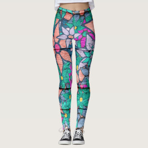 Orange Mint Pink Floral Leggings