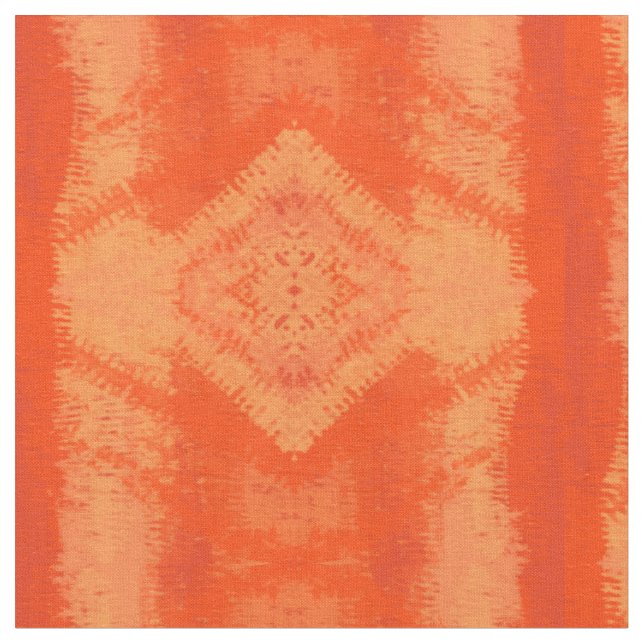 Orange Mix Ikat Tribal Diamond Pattern Fabric (Close Up)