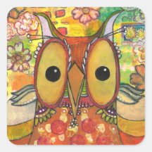 Orange Mixed Media Owl