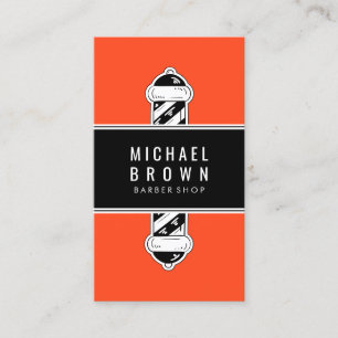 Orange Modern Barber Pole Men hairstyling Business Card