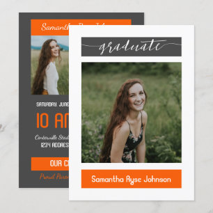 Orange Modern Block 3-Photo Graduation Invitation
