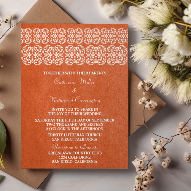 Orange Modern Bohemian Wedding Invite (Orange Modern Bohemian Wedding Invite)