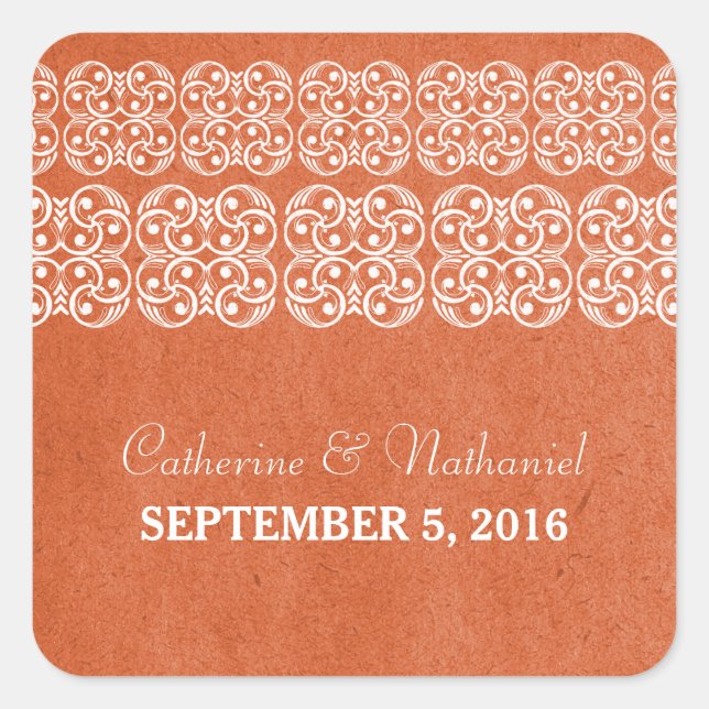 Orange Modern Bohemian Wedding Stickers (Front)