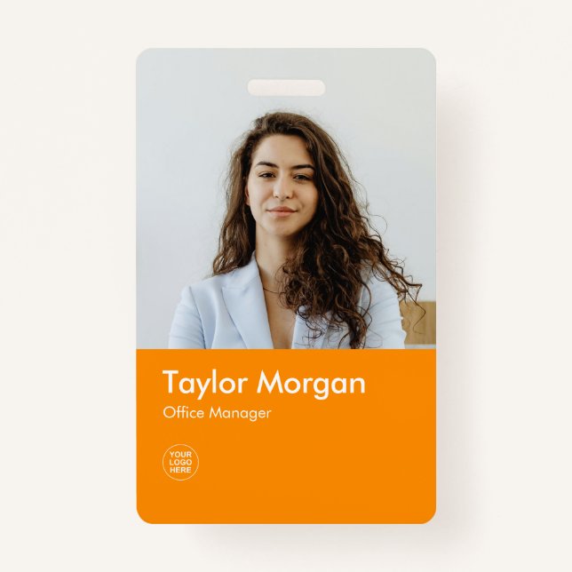 Orange Modern Business ID Card | Employee Badge ID Badge (Front)