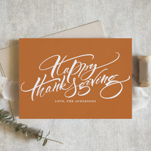 Orange Modern Calligraphy Happy Thanksgiving Holiday Card