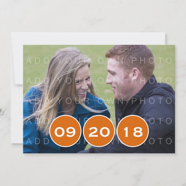 Orange Modern Circles Photo Save the Date Invite (Front)