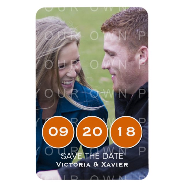 Orange Modern Circles Photo Save the Date Magnet (Vertical)