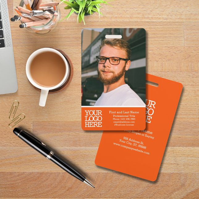 Orange Modern Company Logo Employee Photo ID Badge (Creator Uploaded)