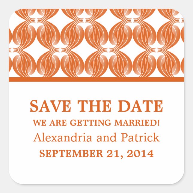 Orange Modern Deco Save the Date Stickers (Front)