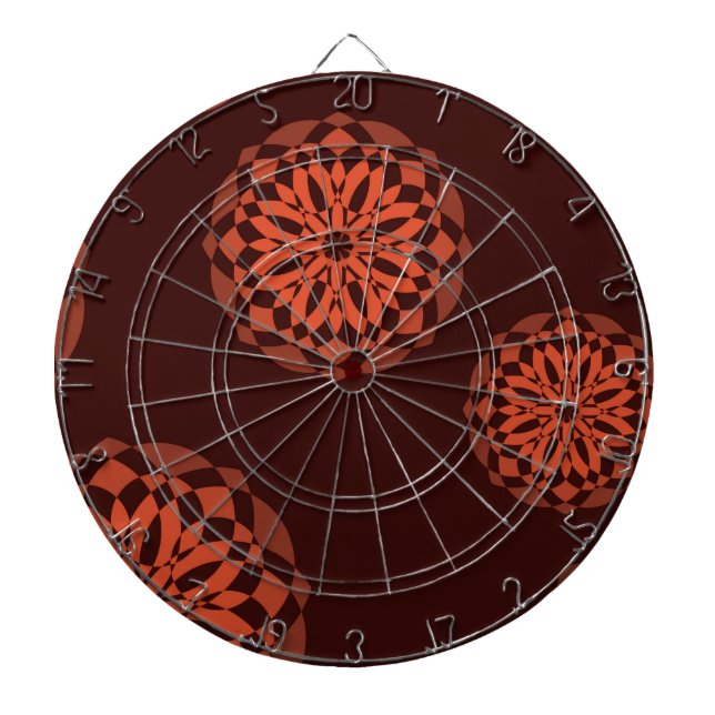 Orange, modern, decorative, geometric flowers dartboard (Front)