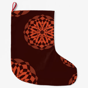 Orange, modern, decorative, geometric flowers large christmas stocking