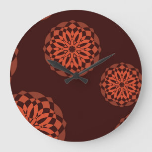 Orange, modern, decorative, geometric flowers large clock