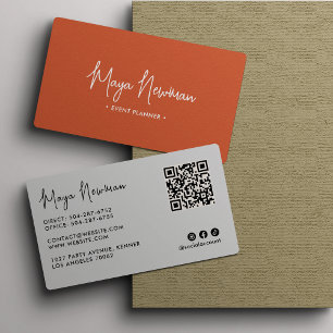 ORANGE Modern Elegant Minimal QR Code Creative Business Card
