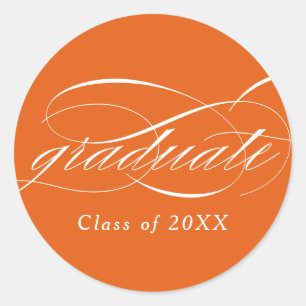 Orange Modern Elegant Script Graduation Classic Round Sticker