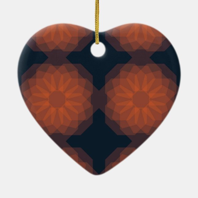 Orange, modern geometric flower abstraction ceramic ornament (Back)