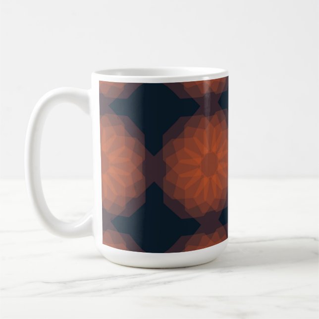 Orange, modern geometric flower abstraction coffee mug (Left)