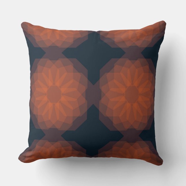 Orange, modern geometric flower abstraction cushion (Front)
