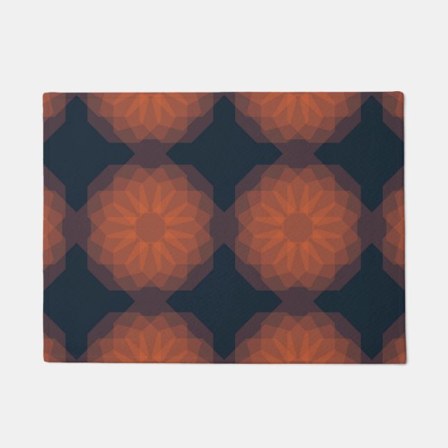 Orange, modern geometric flower abstraction doormat (Front)