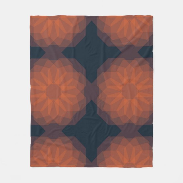 Orange, modern geometric flower abstraction fleece blanket (Front)