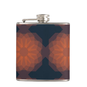 Orange, modern geometric flower abstraction hip flask