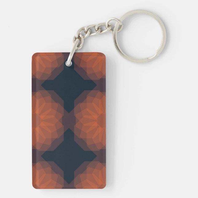 Orange, modern geometric flower abstraction key ring (Back)