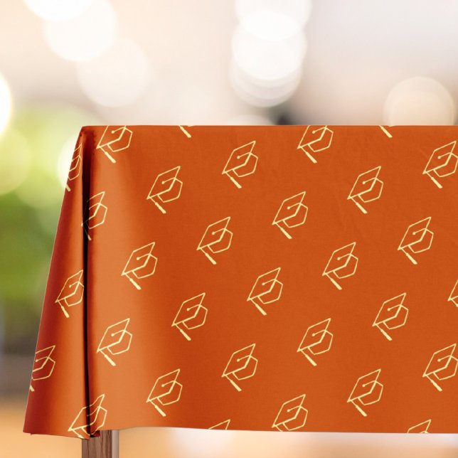 Orange Modern Graduation Cap Pattern Tablecloth (Creator Uploaded)