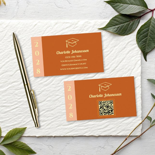 Orange Modern Graduation QR Code Name Card (Creator Uploaded)