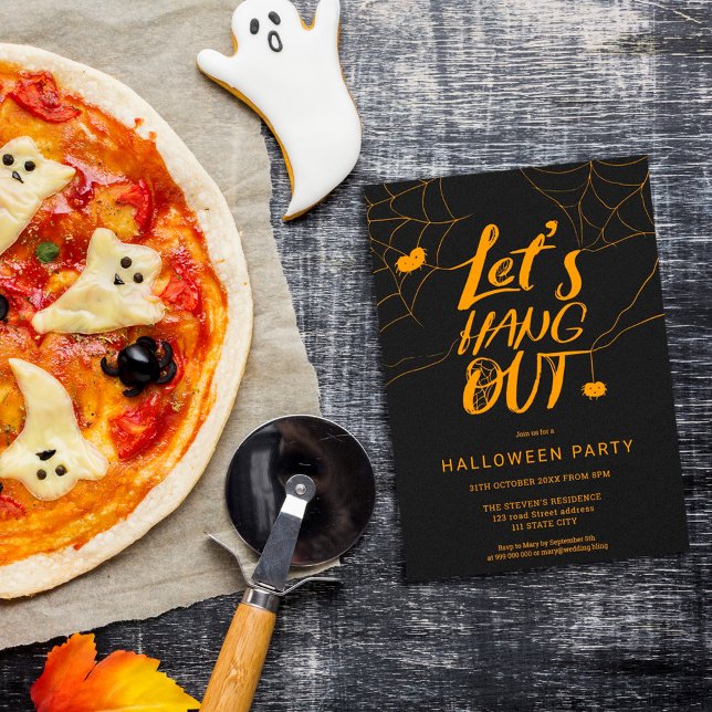 Orange modern Halloween spider hang out script Invitation (Creator Uploaded)